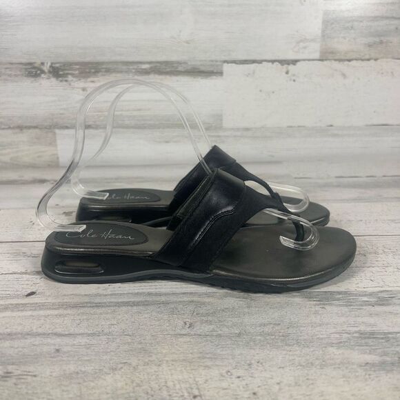 Cole Haan NikeAir Womens Slip On Sandals Flats Open Toe Black Leather Size 7.5B - Picture 1 of 8